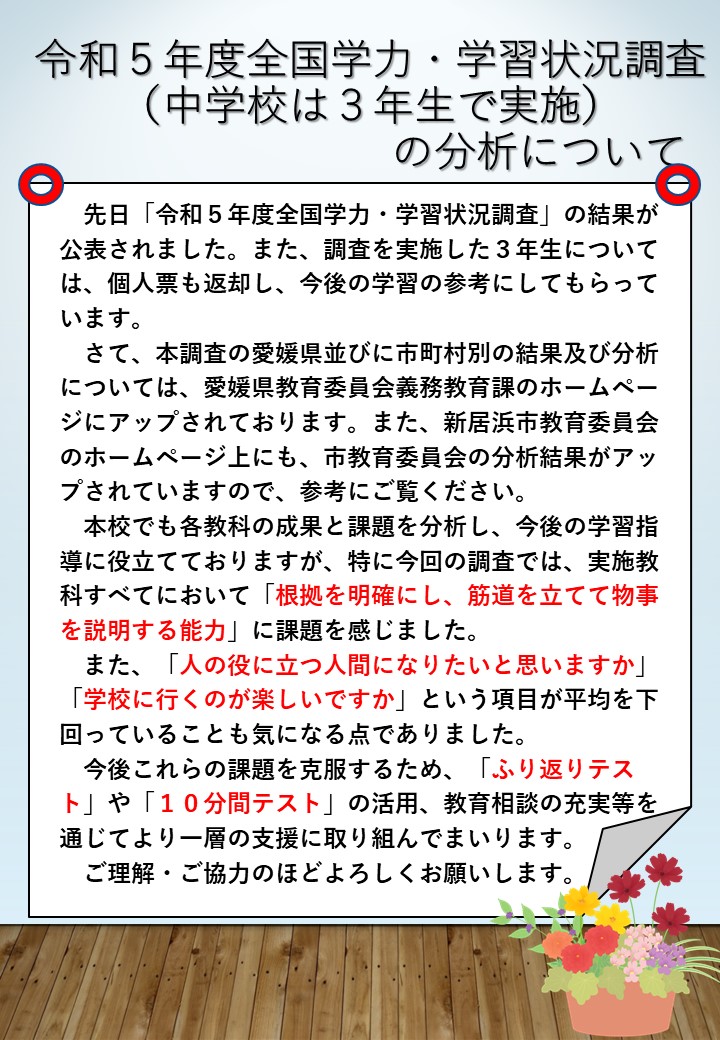 令和５年度全国学力・学習状況調査の結果分析について